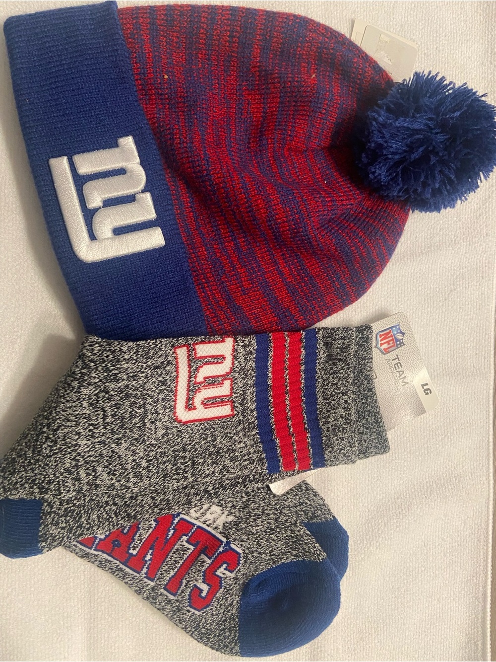 LG Kids Pom Beanie and Socks Set - Blue & Red